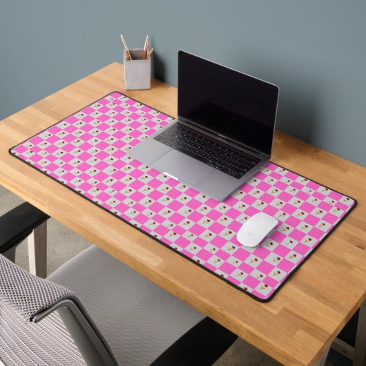 Elegant roze & wit geruite bloem patroon bureaumat (Kantoor 2)