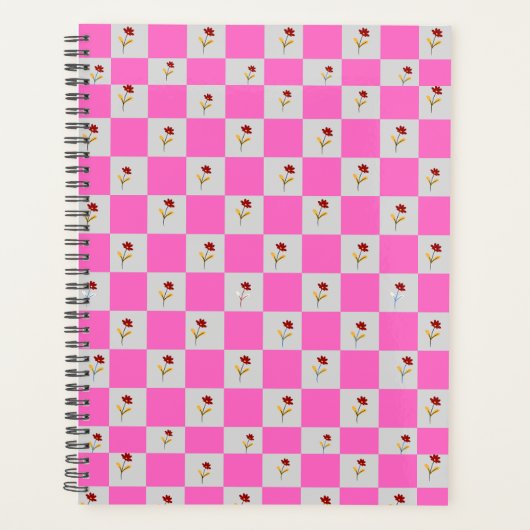 Elegant roze & wit geruite bloem patroon planner (Voorkant)