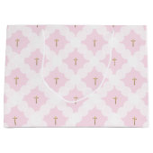 Elegant roze wit goud kruispatroon doop groot cadeauzakje (Voorkant)