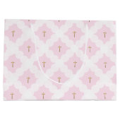 Elegant roze wit goud kruispatroon doop groot cadeauzakje (Achterkant)