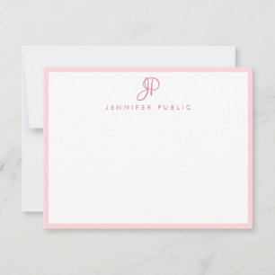 Elegant roze wit handschrift Naam Monogram afbeeld Notitiekaartje