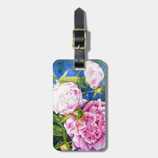 Elegant roze wit klassiek waterverf floral bagagelabel (Voorkant verticaal)