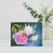 Elegant roze wit klassiek waterverf floral briefkaart (Staand voorkant)