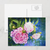 Elegant roze wit klassiek waterverf floral briefkaart (Voorkant / Achterkant)