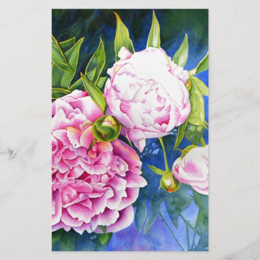 Elegant roze wit klassiek waterverf floral briefpapier (Voorkant)