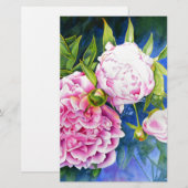 Elegant roze wit klassiek waterverf floral briefpapier (Voorkant / Achterkant)