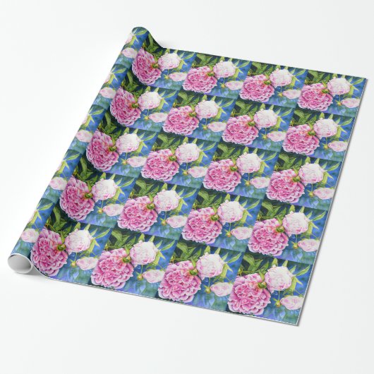 Elegant roze wit klassiek waterverf floral cadeaupapier (Uitgerold)