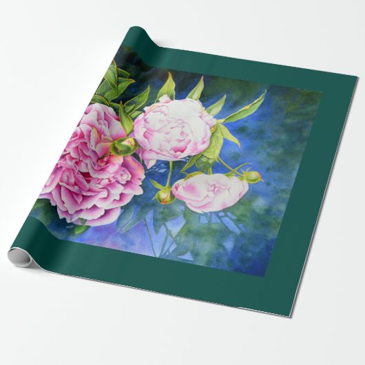 Elegant roze wit klassiek waterverf floral cadeaupapier (Uitgerold)