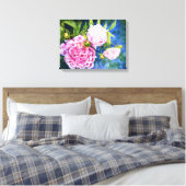 Elegant roze wit klassiek waterverf floral canvas afdruk (Insitu (Slaapkamer))