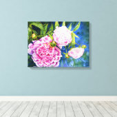 Elegant roze wit klassiek waterverf floral canvas afdruk (Insitu (Houten vloer))