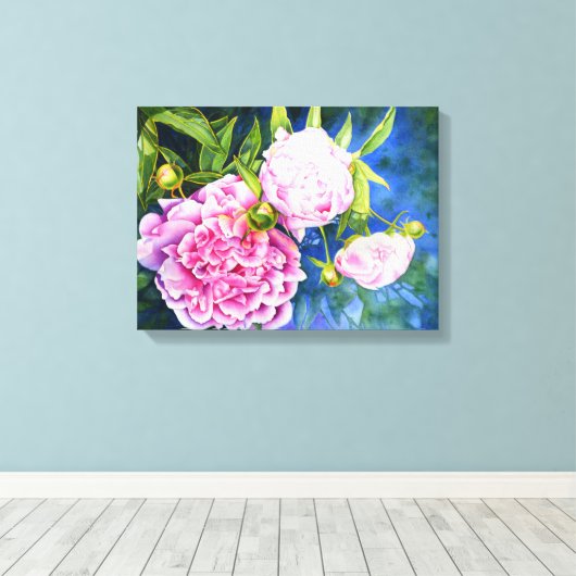 Elegant roze wit klassiek waterverf floral canvas afdruk (Insitu (Houten vloer))