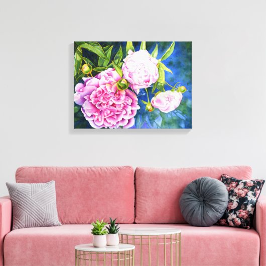 Elegant roze wit klassiek waterverf floral canvas afdruk (Insitu (Woonkamer))
