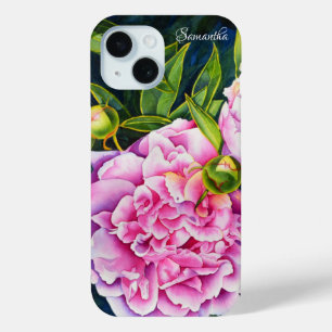 Elegant roze wit klassiek waterverf floral iPhone 15 case