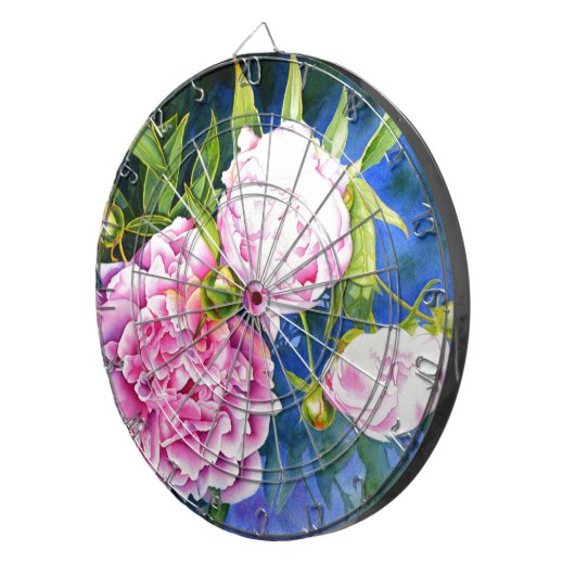 Elegant roze wit klassiek waterverf floral dartbord (Voorkant Rechts)