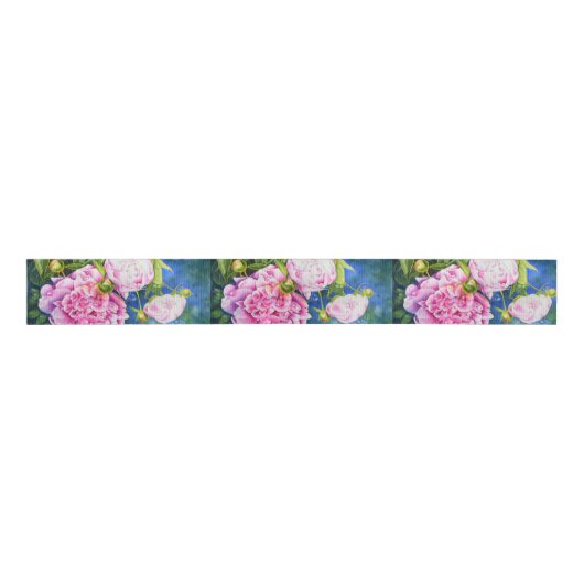 Elegant roze wit klassiek waterverf floral grosgrain lint (Voorkant)