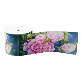 Elegant roze wit klassiek waterverf floral grosgrain lint