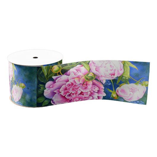 Elegant roze wit klassiek waterverf floral grosgrain lint (Spoel)