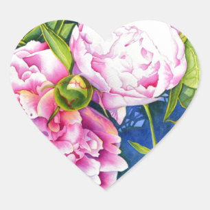 Elegant roze wit klassiek waterverf floral hart sticker