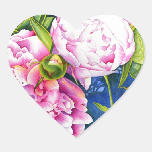 Elegant roze wit klassiek waterverf floral hart sticker (Voorkant)