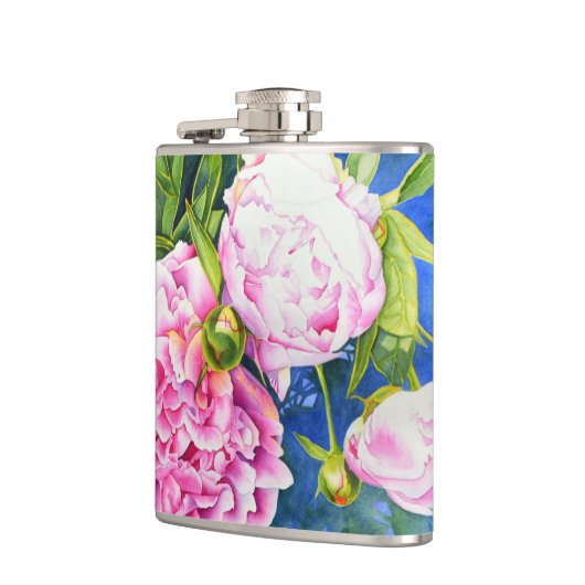 Elegant roze wit klassiek waterverf floral heupfles (Links)