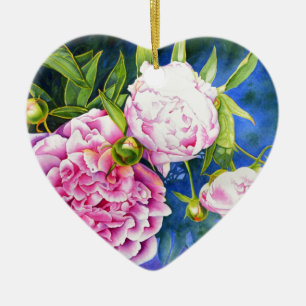 Elegant roze wit klassiek waterverf floral keramisch ornament