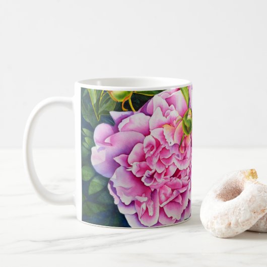 Elegant roze wit klassiek waterverf floral koffiemok (Met donut)