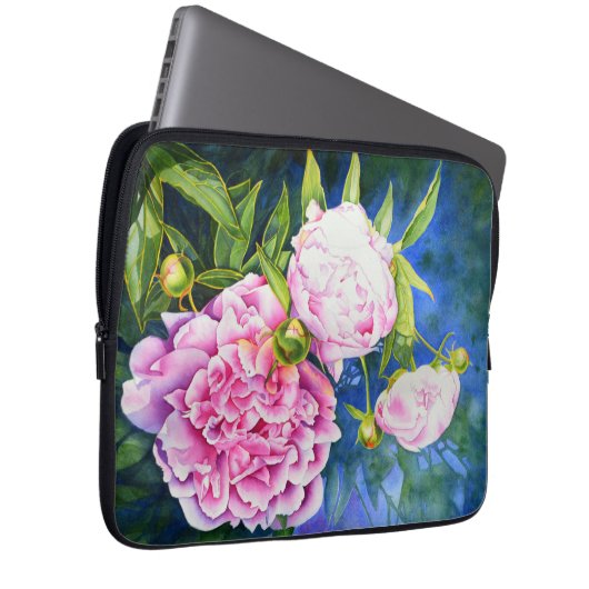 Elegant roze wit klassiek waterverf floral laptop sleeve (Voorkant Rechts)