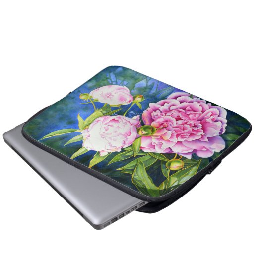 Elegant roze wit klassiek waterverf floral laptop sleeve (Voorkant onderkant)