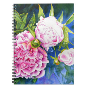 Elegant roze wit klassiek waterverf floral notitieboek