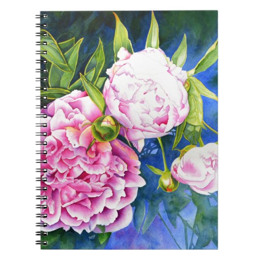 Elegant roze wit klassiek waterverf floral notitieboek (Voorkant)