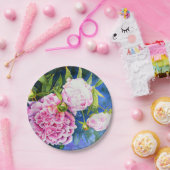 Elegant roze wit klassiek waterverf floral papieren bordje (Feest)