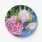 Elegant roze wit klassiek waterverf floral papieren bordje (Voorkant)