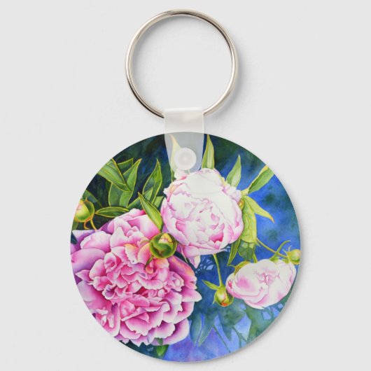 Elegant roze wit klassiek waterverf floral sleutelhanger (Voorkant)