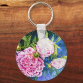 Elegant roze wit klassiek waterverf floral sleutelhanger (Voorkant)