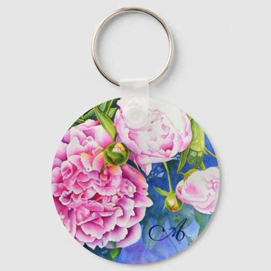 Elegant roze wit klassiek waterverf floral sleutelhanger (Voorkant)