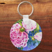 Elegant roze wit klassiek waterverf floral sleutelhanger (Voorkant)