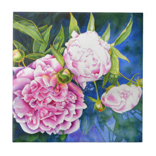 Elegant roze wit klassiek waterverf floral tegeltje