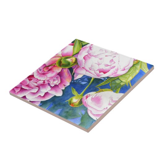 Elegant roze wit klassiek waterverf floral tegeltje (Zijkant)