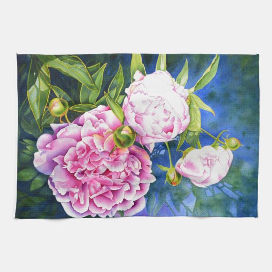 Elegant roze wit klassiek waterverf floral theedoek (Horizontaal)