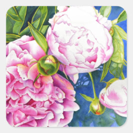 Elegant roze wit klassiek waterverf floral vierkante sticker