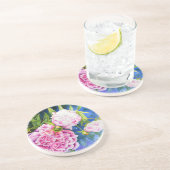 Elegant roze wit klassiek waterverf floral zandsteen onderzetter (Zijkant)