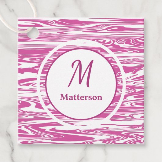 Elegant Roze Wit Modern Monogram Custom Bedankjes Labels (Voorkant)