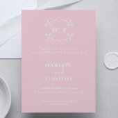 Elegant roze wit Monogram Kalligrafie Trouwen Kaart