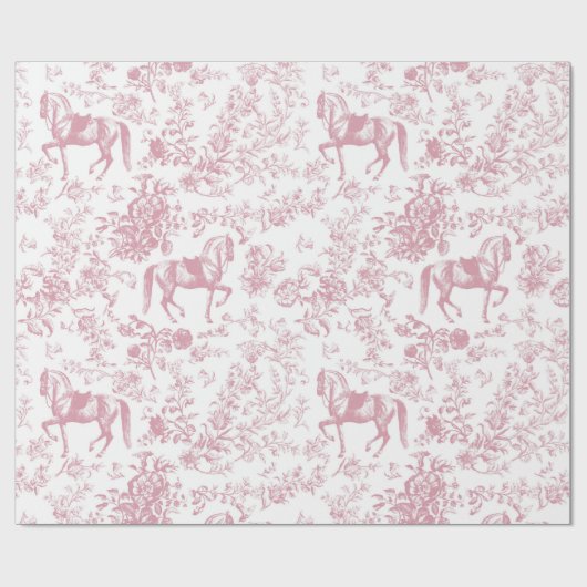Elegant Roze Wit Paard Bloemenpatroon Cadeaupapier (Vlak)