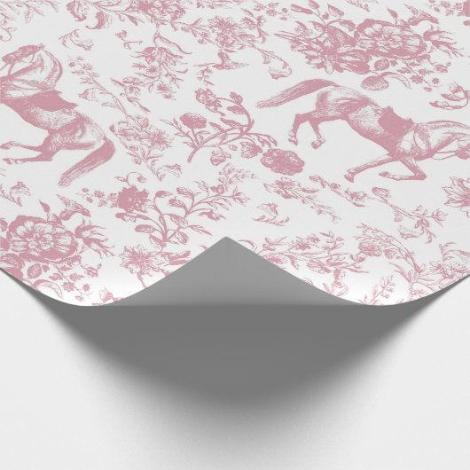 Elegant Roze Wit Paard Bloemenpatroon Cadeaupapier (Hoek)