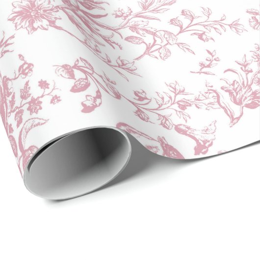 Elegant  Roze Wit Paard Bloemenpatroon Cadeaupapier (Rol Hoek)