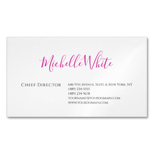 Elegant Roze Wit Professionele Moderne Magnetisch Visitekaartje (Voorkant)
