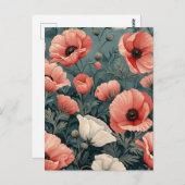 Elegant Roze Wit Rood Poppies Donker Blad Bloemig Briefkaart (Voorkant / Achterkant)