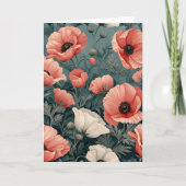 Elegant Roze Wit Rood Poppies Donker Blad Bloemig Kaart (Voorkant)