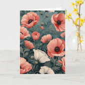 Elegant Roze Wit Rood Poppies Donker Blad Bloemig Kaart (Gele Bloem)